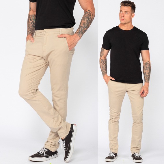 Calça jeans bege hot sale masculina como usar