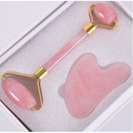 Rolo Massageador Pedra De Jade + Placa Gua Sha