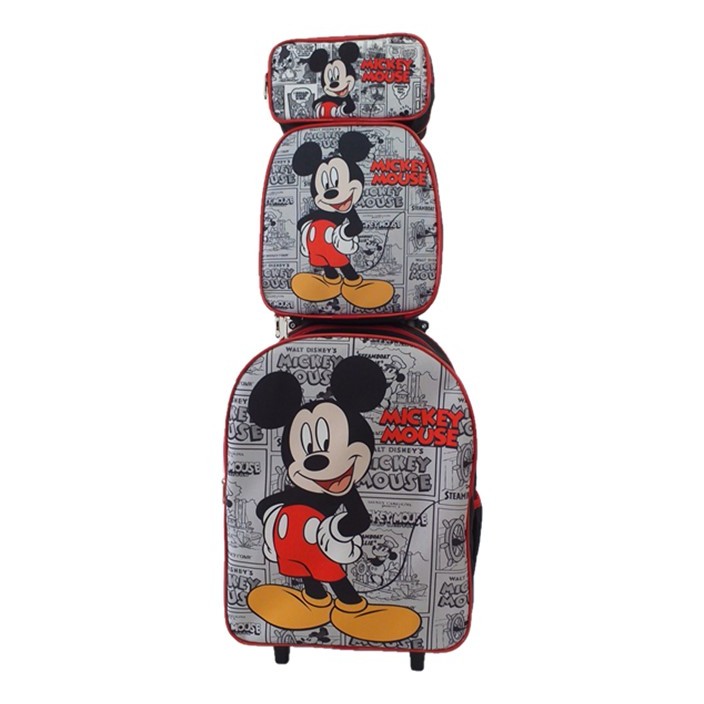 Kit Mochila Infantil Mickey Mouse Jornal de Rodinhas + Lancheira + Estojo Preto