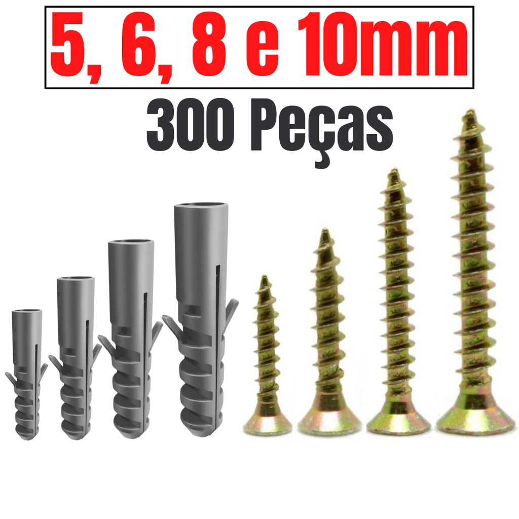 Kit Parafusos Com Buchas 5mm 6mm 8mm 10mm Com 300 Peças Bucha Para