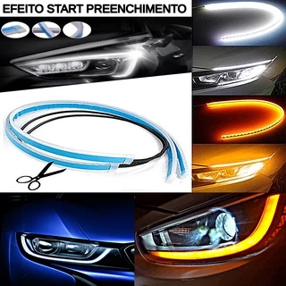 Par Fita DRL 60cm Led 12v farol Efeito Start Preenchimento + Seta Sequencial Barra Flexível em Oferta na Shopee