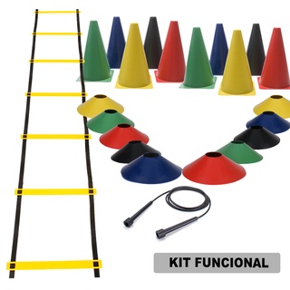 Kit Funcional Escada Agilidade 10 Cones 10 Pratos Corda