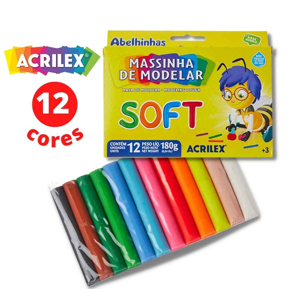 Massinha / Massa de Modelar Soft 12 cores - 180g - Acrilex | Shopee Brasil
