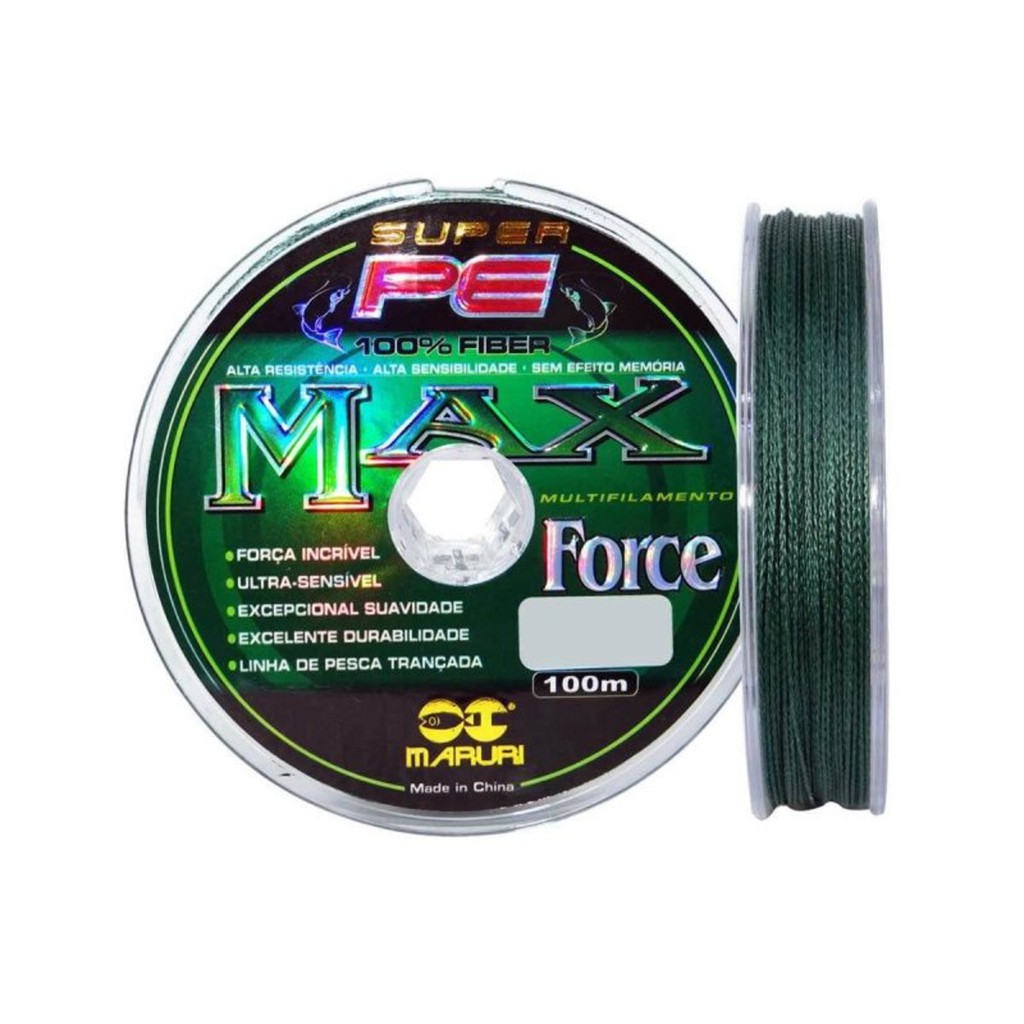 Linha de Pesca Multifilamento Max Force PE 100m 0.30mm 44lbs Maruri Pescar Pescaria Resistência 4x