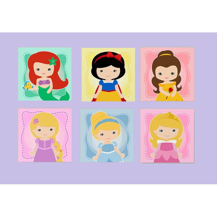 Kit 6 Quadros Princesas Disney Pop Art Decoração Moldura