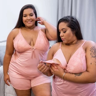Short Doll Amamentação Plus Size 50 52 54 56 com Renda Maternidade Gestante Pós-parto Tamanho Grande Especial BELIT MODAS 2111