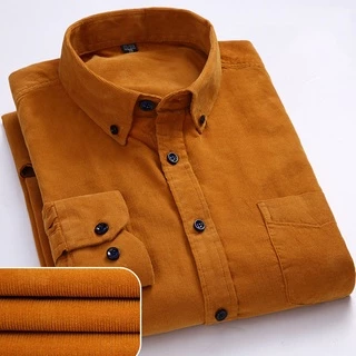 Casual 100 % Algodão Veludo Manga Comprida Masculina Camisas Sólidas Plus Size Camisa Social