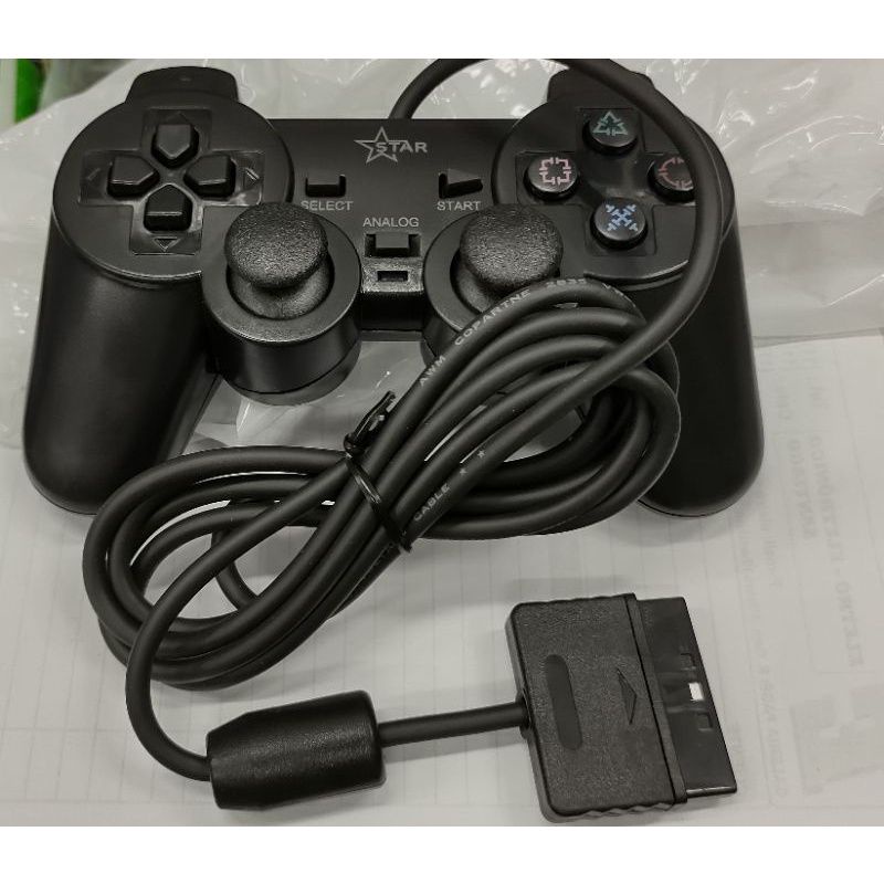 Controle Compatível Com PlayStation 2 Com Fio Para Video Game Com Vibração  E Conexão USB Analógico Compatível Com Computador Preto LINHA PREMIUM DUPIN