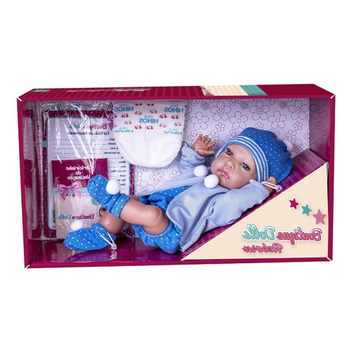 Boneca Com Touquinha Dolls Collection Reborn Roupa Azul - SuperToys