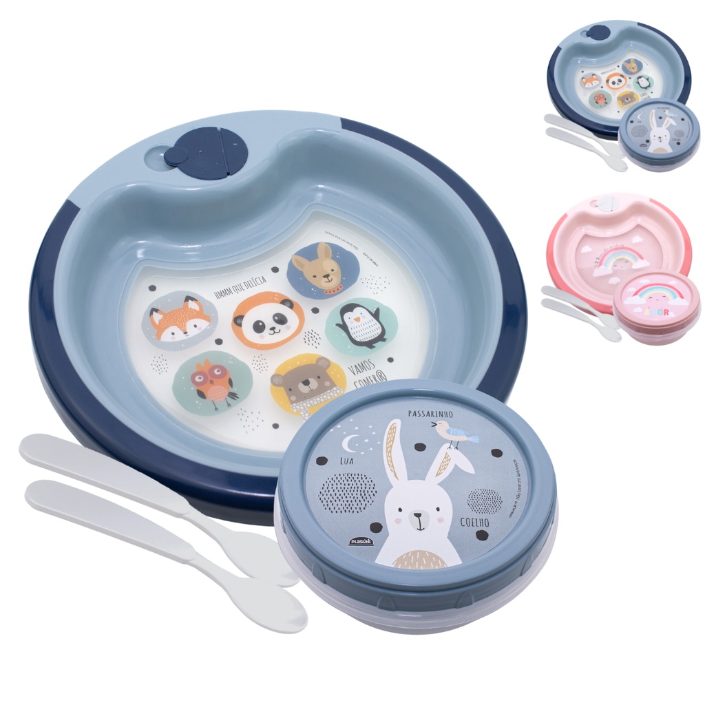 Kit Prato Térmico Bebê Infantil Com Ventosa E Colheres Pote Porta ...