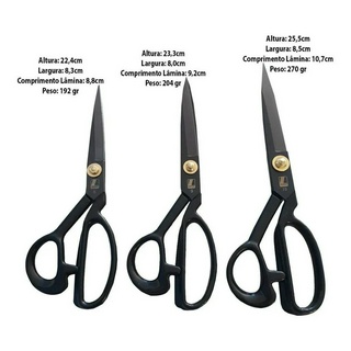 Kit 3 Tesouras Costura Profissional Alfaiate 8 9 10 Titanium