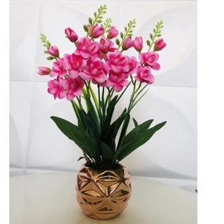 Arranjo De Orquídeas Permanentes Vaso Rose Gold 30cm