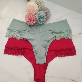 kit 5 Tanga Carol Fio Duplo Conforto Plus Size , Calcinha Fio Duplo Renda,Cós Alto