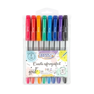 Caneta Esferográfica BRW Gel 1.0mm c/ 8 Cores