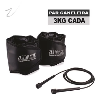 Caneleira De Academia 3Kg Tornozeleira De Peso o Par E Corda Para Pular Kit Para Treinar