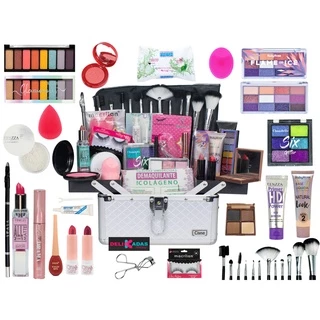 Maleta De Maquiagem Completa Com Pinceis E Paleta De Glitter