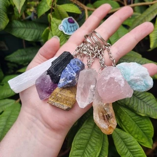 Chaveiro de Pedra Bruta Natural Opções de Pedra Ametista Turmalina Selenita Cristal Citrino