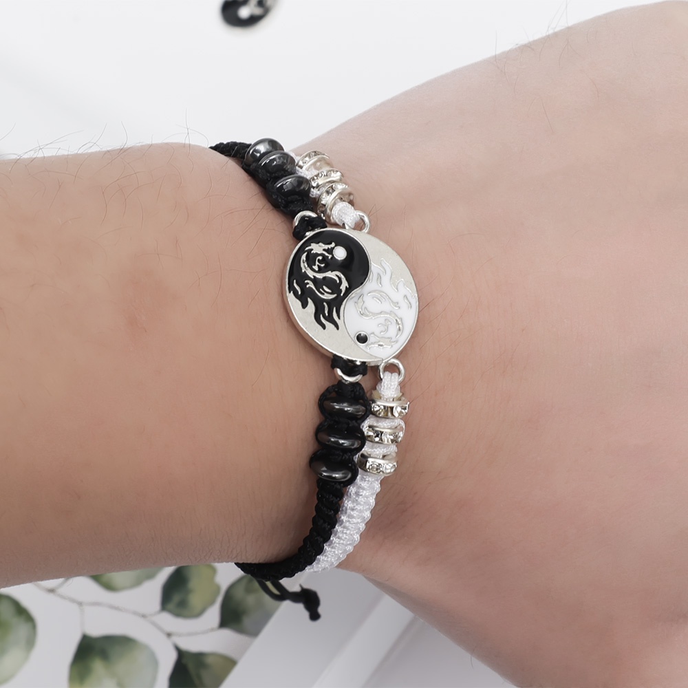 2 Peças/Conjunto Pulseira De Liga Ajustável Para Casal De Dragon Yin Yang Tai Chi Gossip