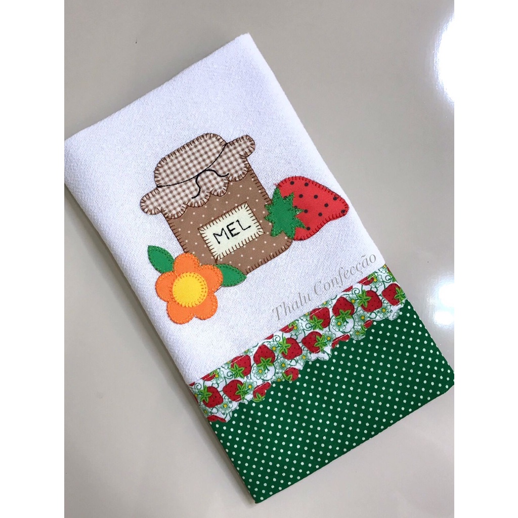 Pano de Prato Bordado Artesanal Avulso Pote de Mel | Shopee Brasil