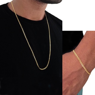 Kit Corrente Colares e Pulseiras Masculina Banhadas A Ouro 18K De Peixe 2.5mm