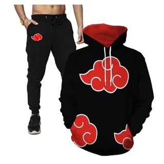 Conjunto de Moletom Full Nuvem Akatsuki Sublimação + Calça Preta Estampada