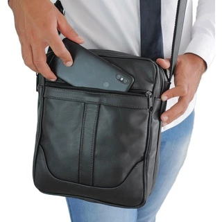 bolsa masculina transversal 100% couro bovino legítimo 015 Shoulder Bag com coldre