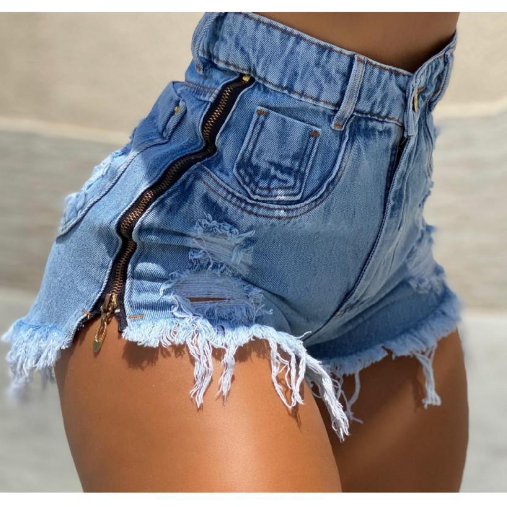 Shorts Jeans Feminino Adulto Detalhe Cintura Alta Com Zíper 722