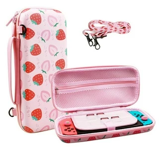 Capa De Transporte Para Nintendo Switch & OLED , Dura Portátil De Viagem Acessórios De Interruptor Com Estojo De Jogo , Alça De Ombro Rosa Morango