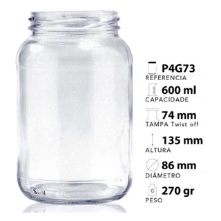 20 Kit com Pote De Vidro 600ml - Para Conserva, Geleia, Pote de Bolo, Salada, Compota