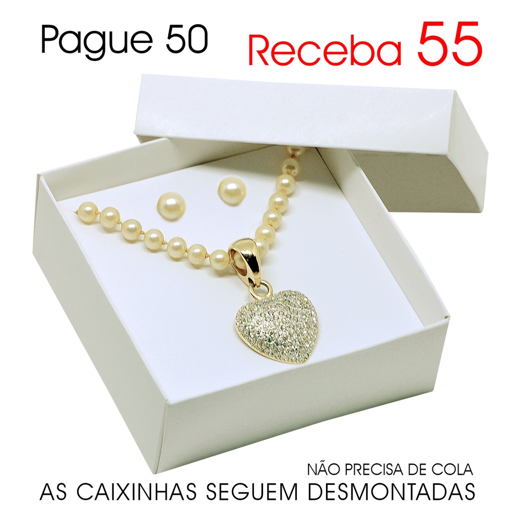 50 Caixas Caixinhas de Papel Branco, Com Tampa Bijouteria Semijoia Colar + Brinco (Montagem Sem Cola) CX044T50