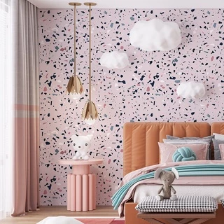 Papel De Parede Adesivo Granilite Rosa Com Azul Escuro - Para Quarto, Sala, Cozinha, Escritório e Lazer