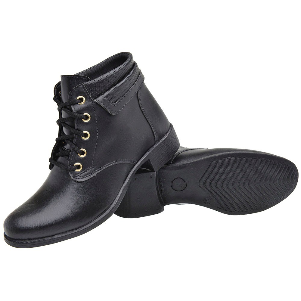 Bota Coturno Feminino de Cano Curto Lisa Lateral em Couro