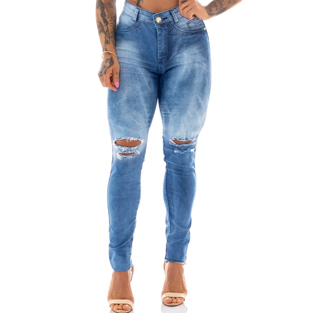 Calca jeans best sale rasgado joelho feminina