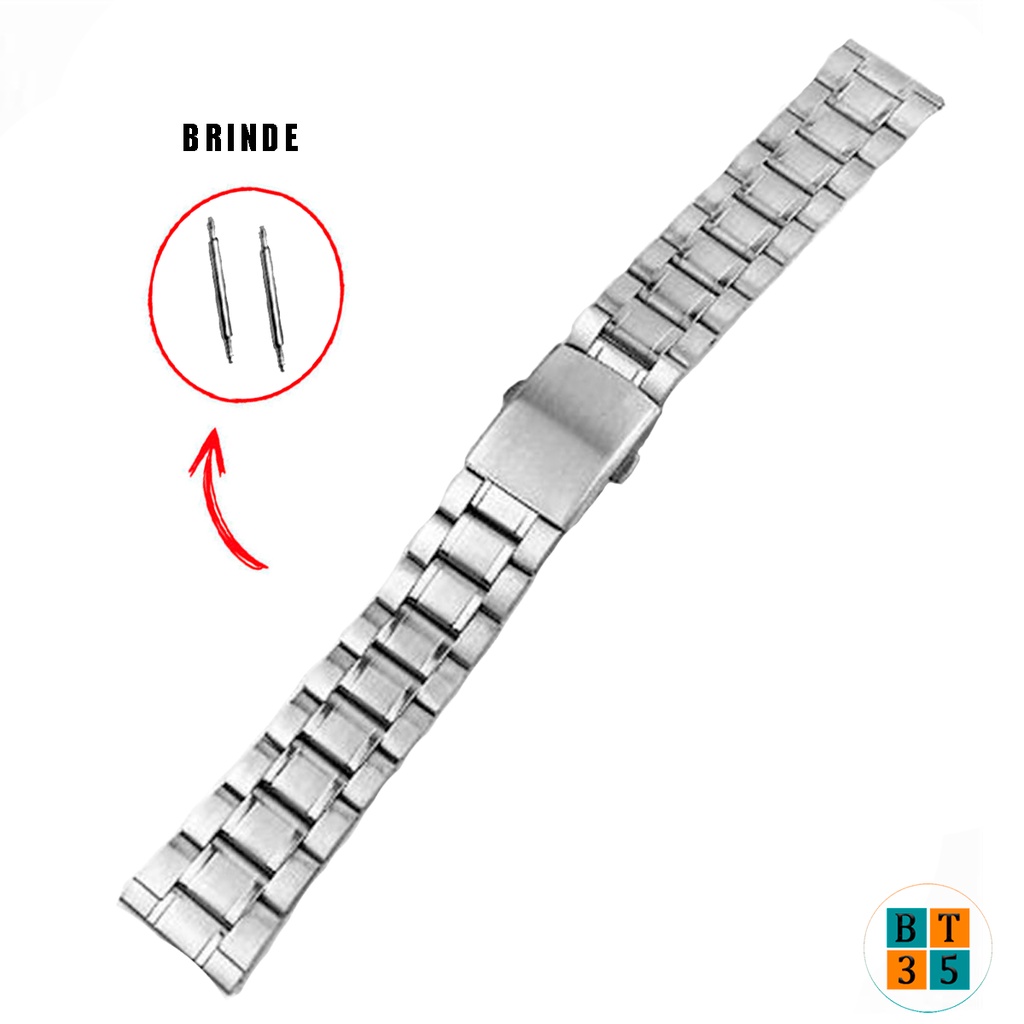 Pulseira de relógio de Aço inoxidável Reta 20mm Fecho Dobravel - Relógio de Pulso