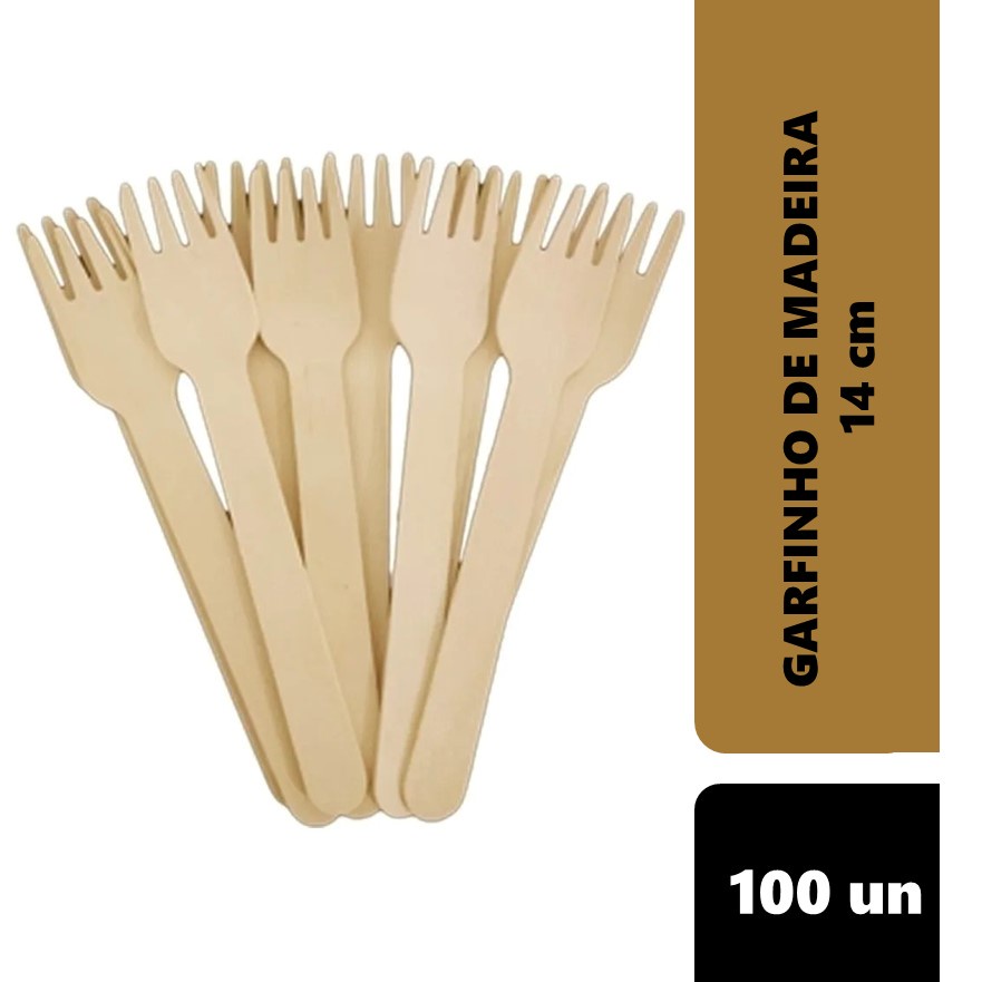 100 Unidades Garfos Descartáveis De Madeira Biodegradável 14Cm