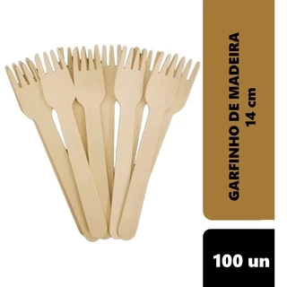 100 Unidades Garfos Descartáveis De Madeira Biodegradável 14Cm