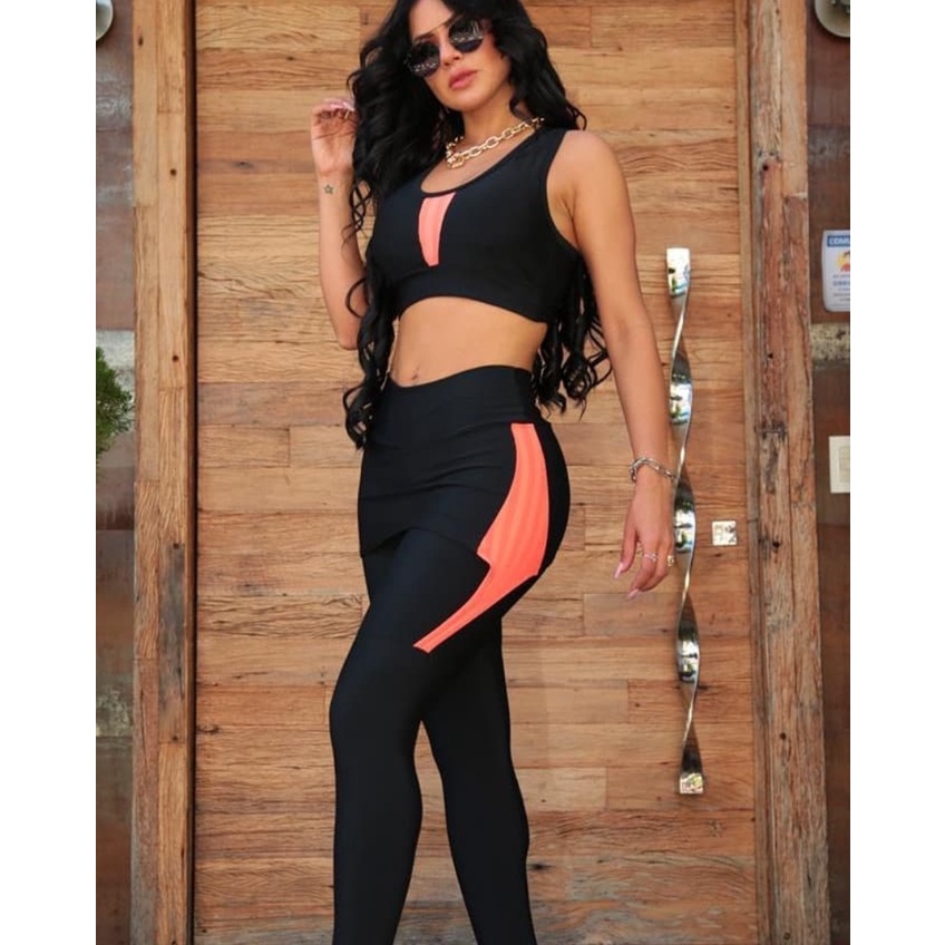 Calça Saia Legging Com Bolso Tapa Bumbum Moda Fitness Evangélica