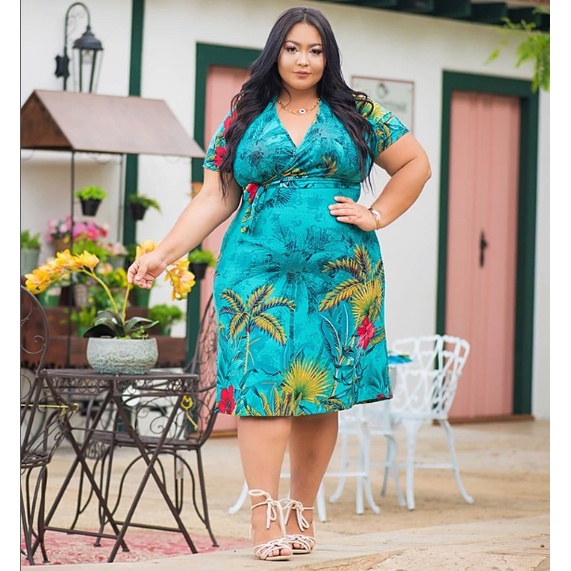 Vestido Plus Size Feminino com Laço no Busto Estampado - Estilo Próprio  Moda Feminina Plus Size de Verdade - Loja Online