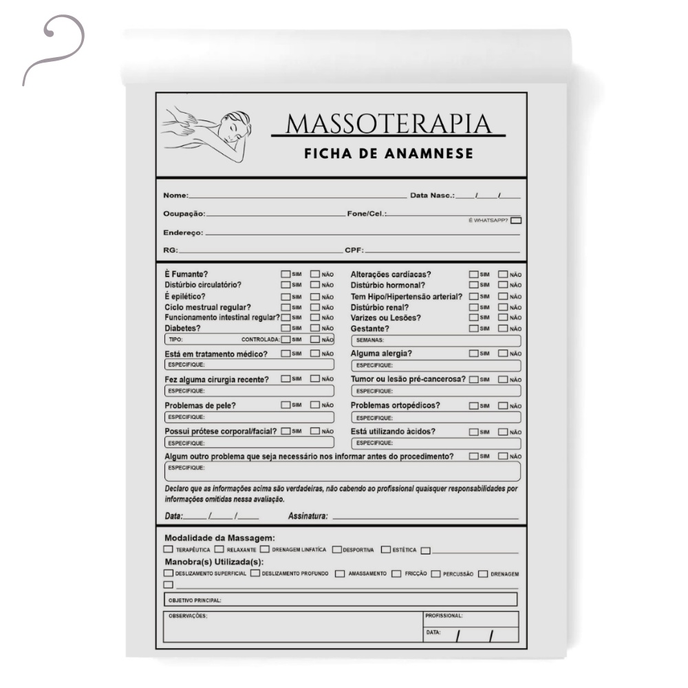 Ficha de Anamnese - Massoterapia