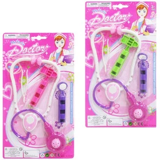 Brinquedo Kit medico infantil com estetoscopio e acessorios Doctor My Family 4 peças - Cor: Rosa e Roxo