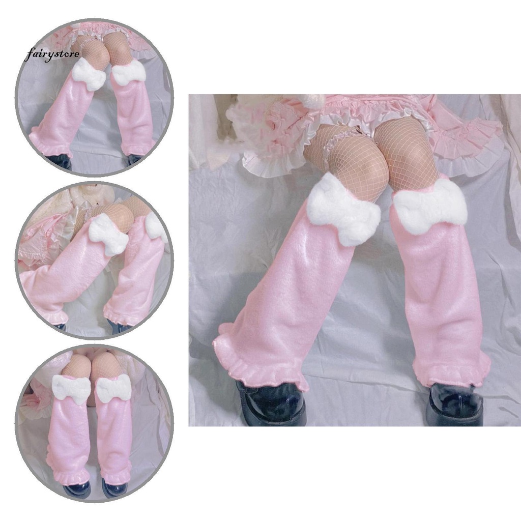 1 Pair Casual Girls Leg Warmers Cute Plush Leg Warmers Thick Japanese Style  Japanese Style Pink Bow Leg Socks - AliExpress