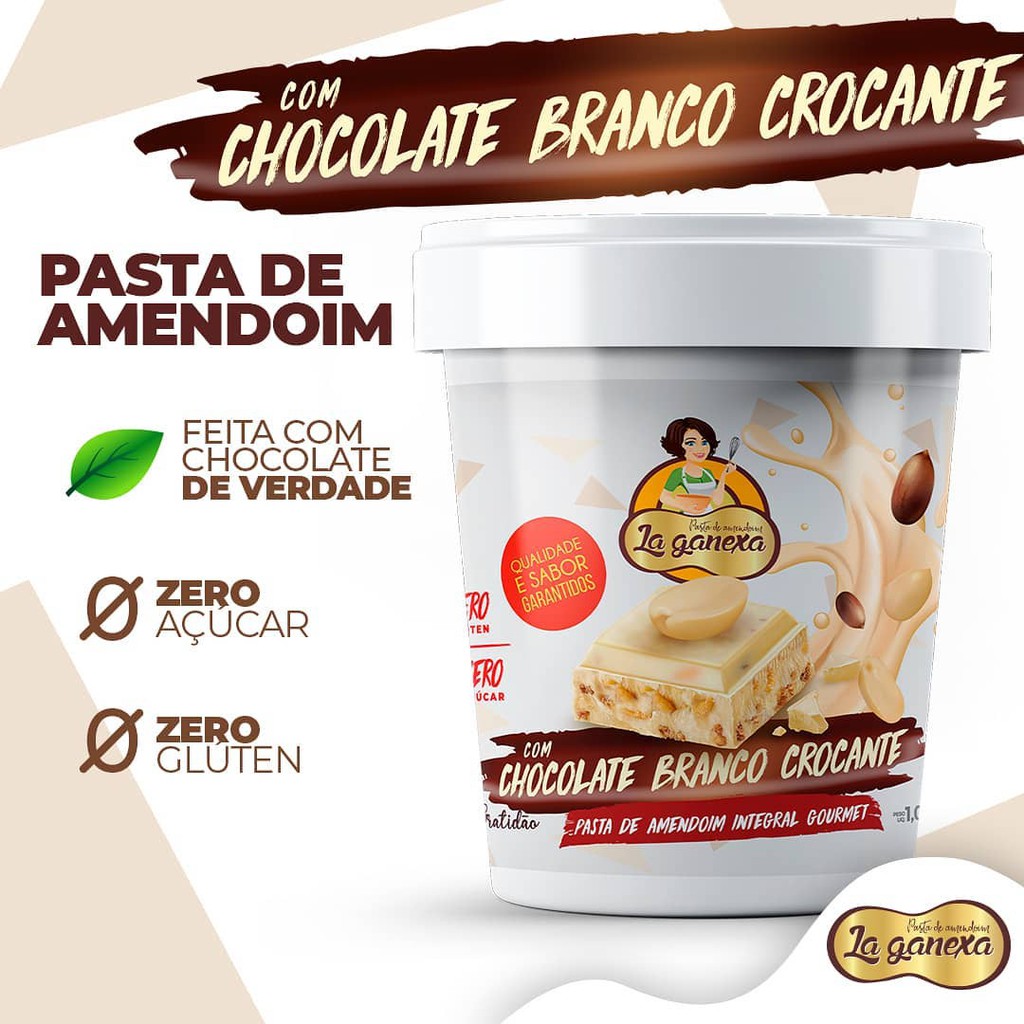 Pasta Amendoim Integral Gourmet La Ganexa Chocolate Branco