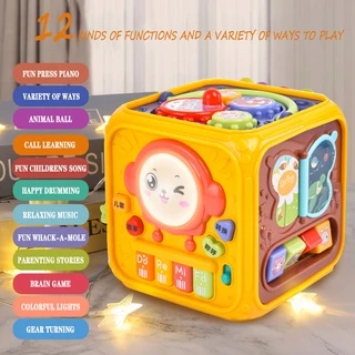 6 Em 1 Brinquedo Musical Multifuncional Bloco De Construção Geométrico Piano Baterista Poliedral Cubo Educacional Presente De Aprendizagem Precoce Sorter