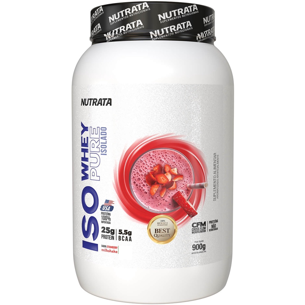 Iso Whey 100% isolado – Sabor Morango – 900g – Nutrata