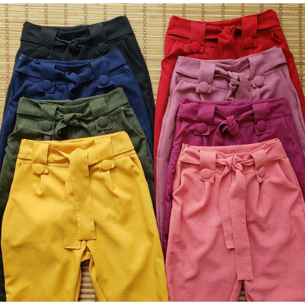 Calça feminina cintura alta diversas cores em linho