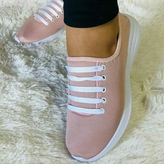 Tênis Feminino Fácil de Calçar com Enfeite Cadarço Falso, Macio e Confortável, Mod. F0101