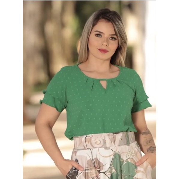 Blusa Feminina em crepe poá - Moda Feminina - Blusas Femininas