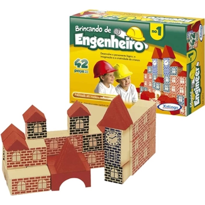 Brincando de Engenheiro Torre 54 Peças Decoradas Jogo Educativo Brinquedo  de Madeira Brinquedos de Madeira Bambalalão Brinquedos Educativos