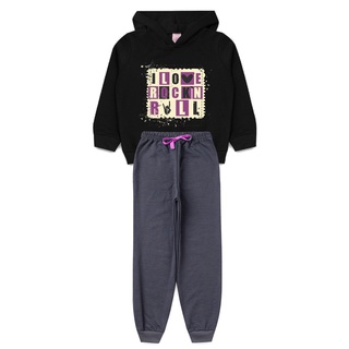 Conjunto Infantil Feminino Inverno Moletom Flanelado Manga Longa Calça E Blusa De Menina l52
