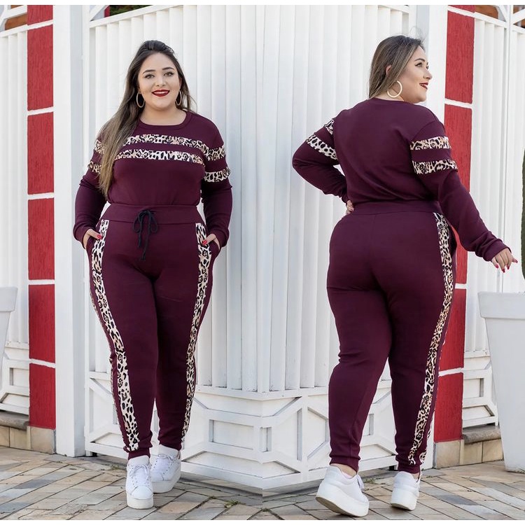 MEIN Conjunto feminino Plus Size blusa e calça